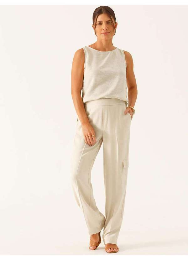 Calça Reta Regular com Bolso Cargo Aveia Thaisa