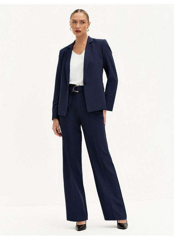 Calça Wide Leg de Alfaiataria Marinho Índigo Valci