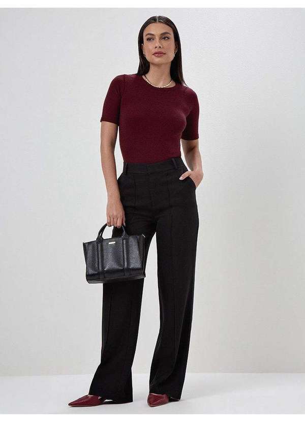 Calça Wide Leg de Alfaiataria Preto Zenilda