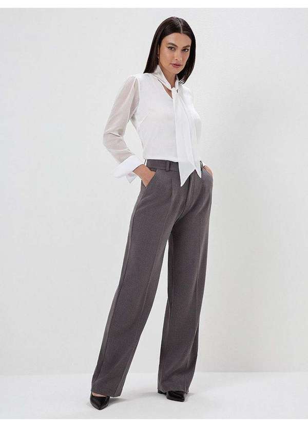 Calça Wide Leg de Alfaiataria Mescla Escuro Rosemara