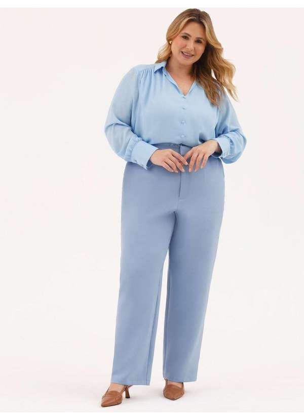 Calça Alfaiataria Regular Plus Size Azul Claro Analiz