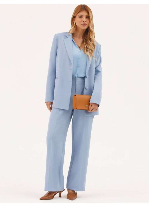 Calça Alfaiataria Wide Leg Azul Claro Clarice