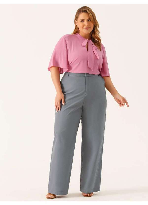 Calça Alfaiataria Wide Leg Plus Size Cinza Beverly