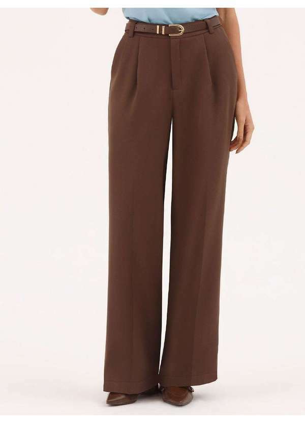 Calça Alfaiataria Wide Leg Marrom Carina