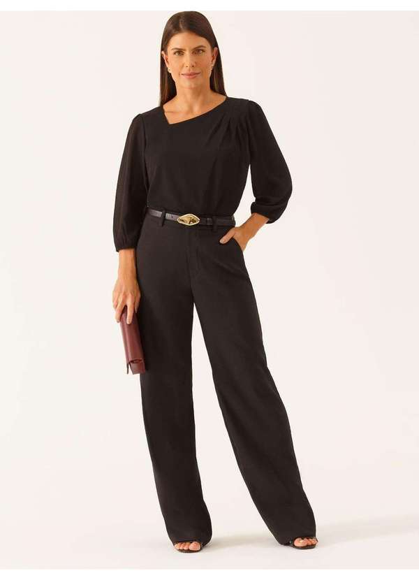 Calça Alfaiataria Wide Leg Preto Elizane