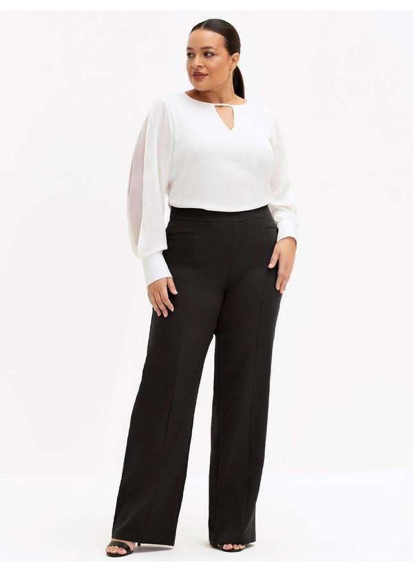 Calça Alfaiataria Wide Leg Plus Size Preto Samilia