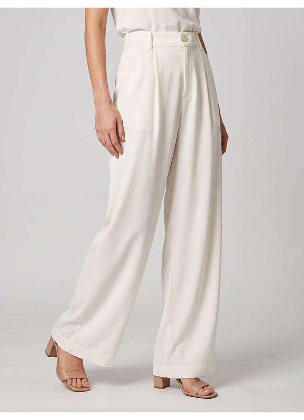 Calça de Alfaiataria Pantalona com Pregas Off White Milana