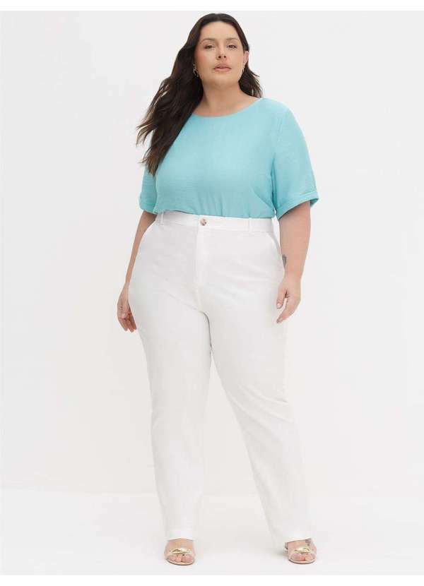 Calça de Alfaiataria Reta Slim Plus Size Off White Helora