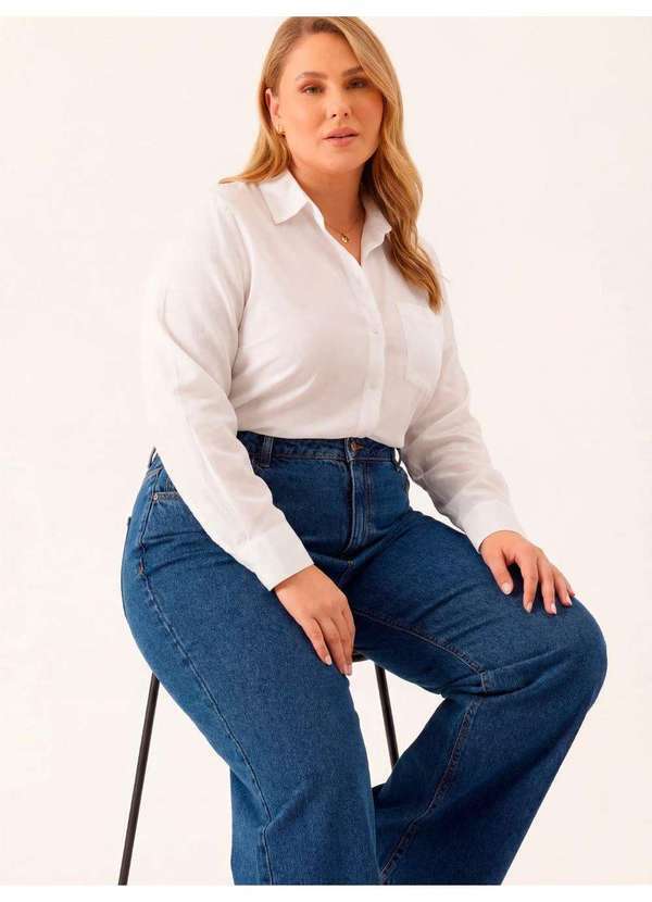 Calça Jeans Pantalona Plus Size Azul Escuro Leonice