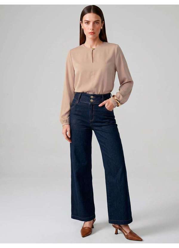 Calça Jeans Pantalona Azul Escuro Naya