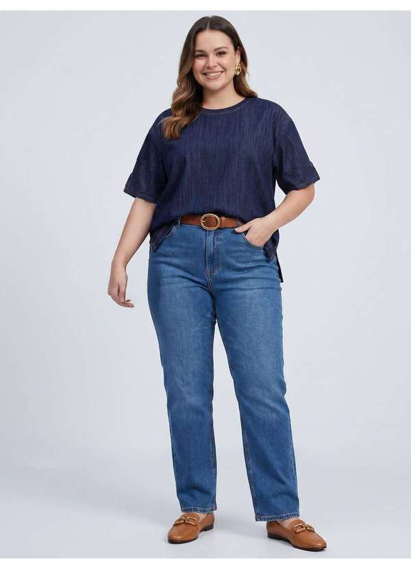 Calça Jeans Skinny Plus Size Azul Medio Ceyla