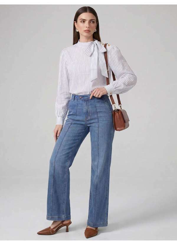 Calça Jeans Wide Leg Azul Medio Naline