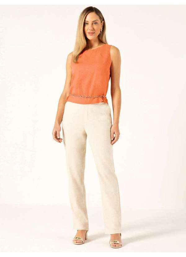 Calça Reta Regular em Linho Natural Coraline