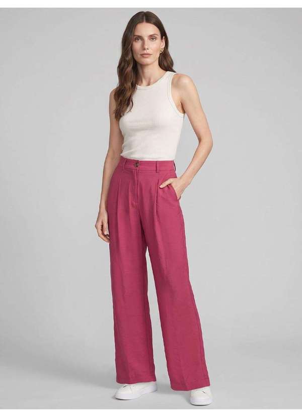 Calça Wide Leg Alfaiataria com Pregas Terracota Catarine