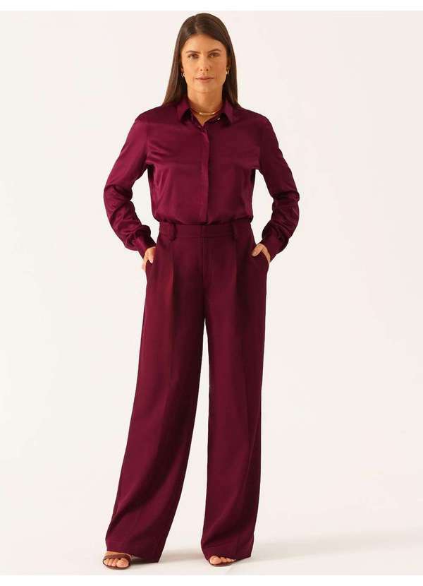 Calça Wide Leg Alfaiataria Vinho Janiele