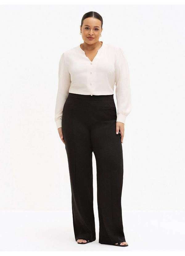 Calça Wide Leg de Alfaiataria Plus Size Preta Verena