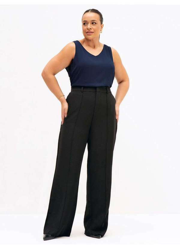 Calça Wide Leg de Alfaiataria Plus Size Preto Alex