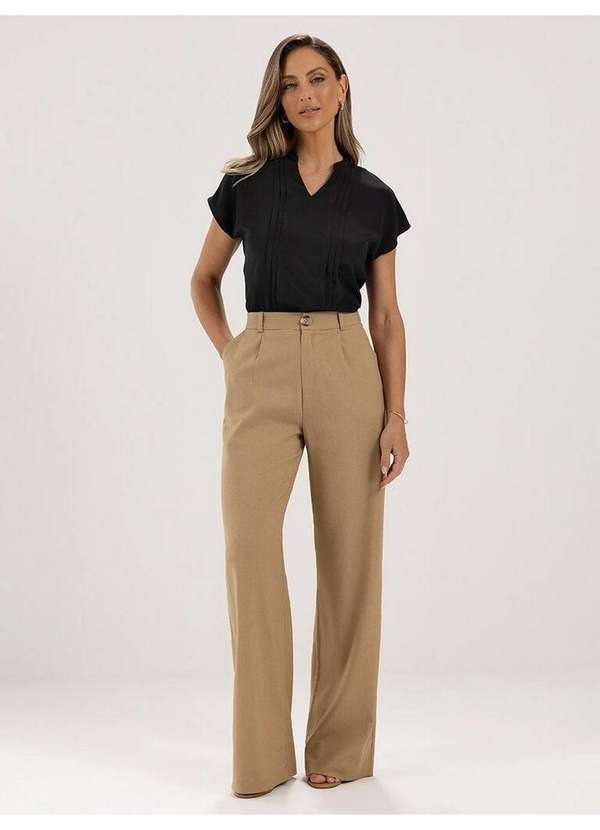 Calça Wide Leg de Linho Mocha Mousse Catalina