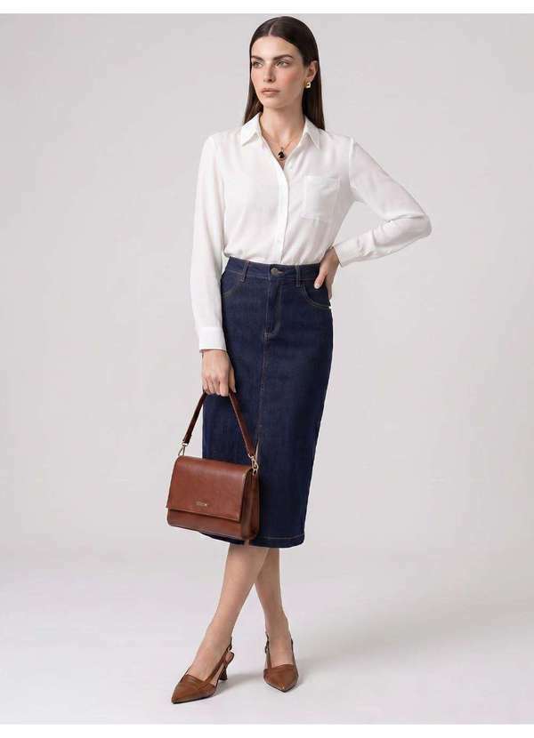Saia Jeans Longuete Azul Escuro Meily