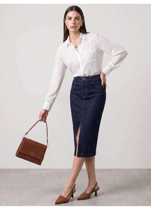 Saia Jeans Longuete Azul Escuro Meily