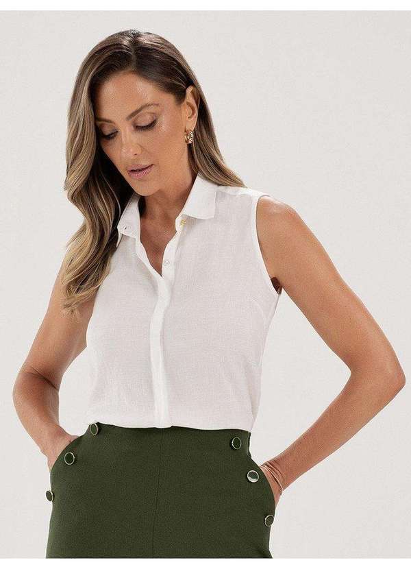 Camisa sem Manga em Viscose Off White Oriel