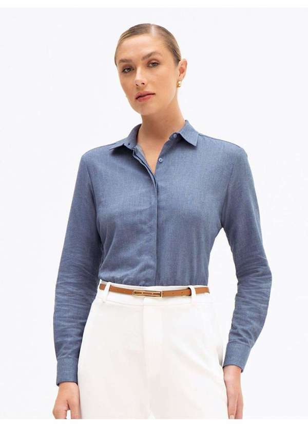 Camisa Comfy em Algodão Azul Médio Feliciana