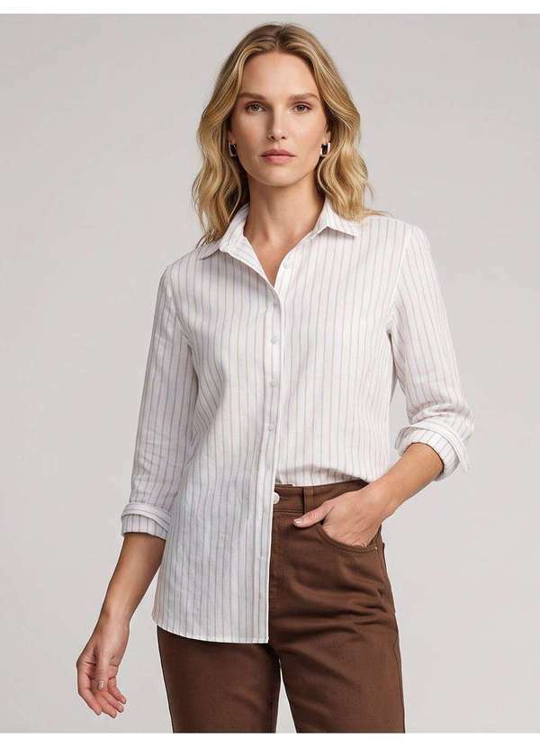 Camisa Comfy de Algodão Off e Bege Belmira