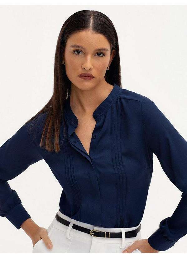 Camisa de Crepe com Pregas Frontais Marinho Valéria