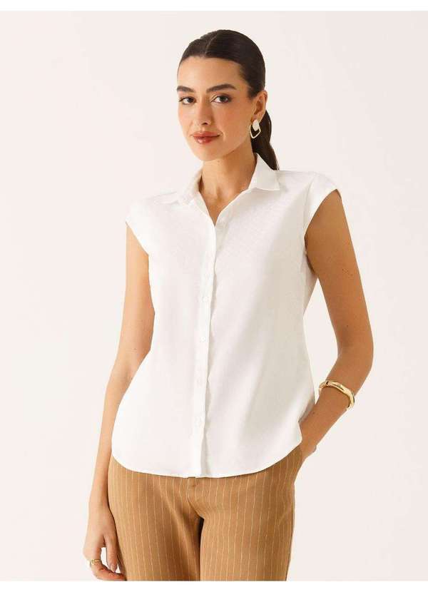 Camisa Manga Copinho em Algodão Off White Thayse
