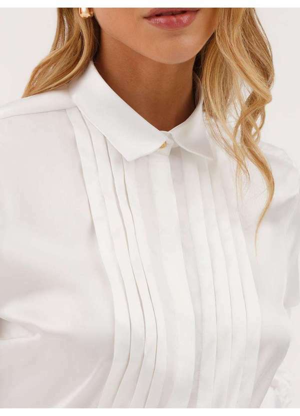 Camisa Manga Longa Regular em Cetim Off White Aurora