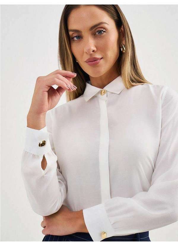Camisa Manga Longa em Viscose Off White Anaisa