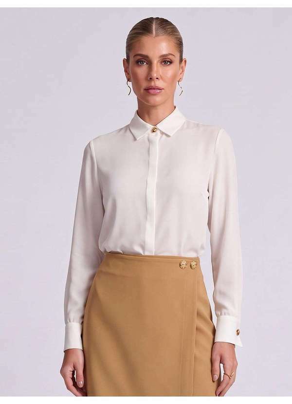 Camisa Manga Longa em Viscose Off White Anaisa