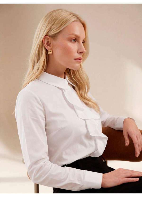 Camisa com Babados em Tricoline Off White Monise