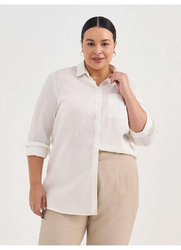 Camisa de Linho Oversized Plus Size Off White Joanita