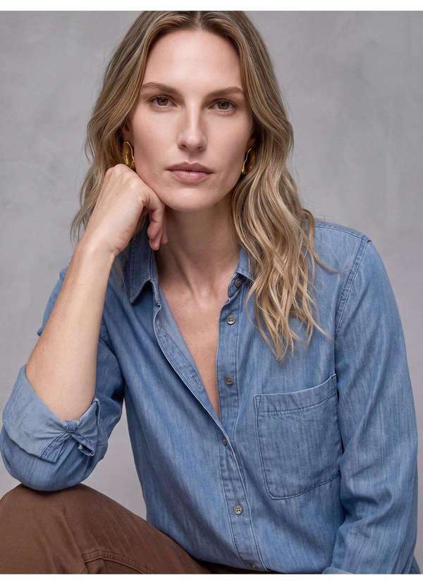 Camisa Jeans Manga Longa Azul Clara Velara