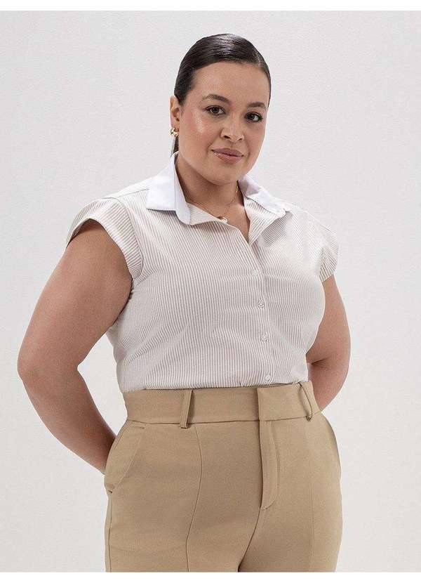 Vista 2 Camisa Manga Copinho Plus Size Listrada Amandine Principessa Principessa