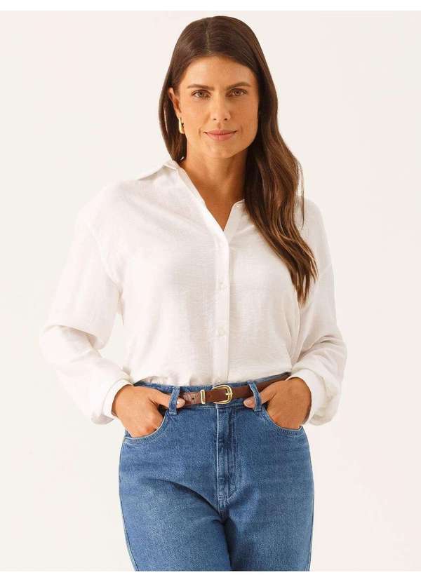 Vista 2 Camisa Manga Longa Boxi em Viscose Off White Taila Principessa Principessa