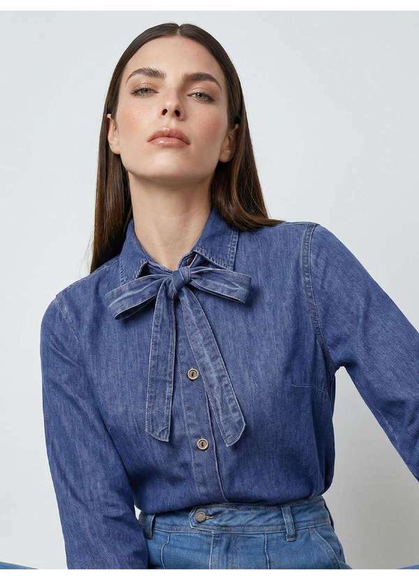 Camisa Manga Longa Jeans Marmorizado Médio Alany