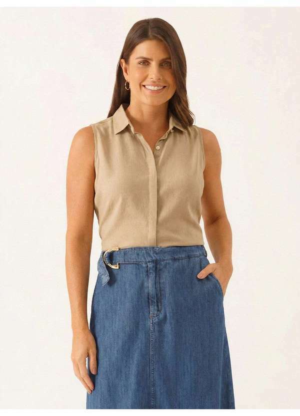 Camisa sem Mangas em Viscose Aveia Oriel