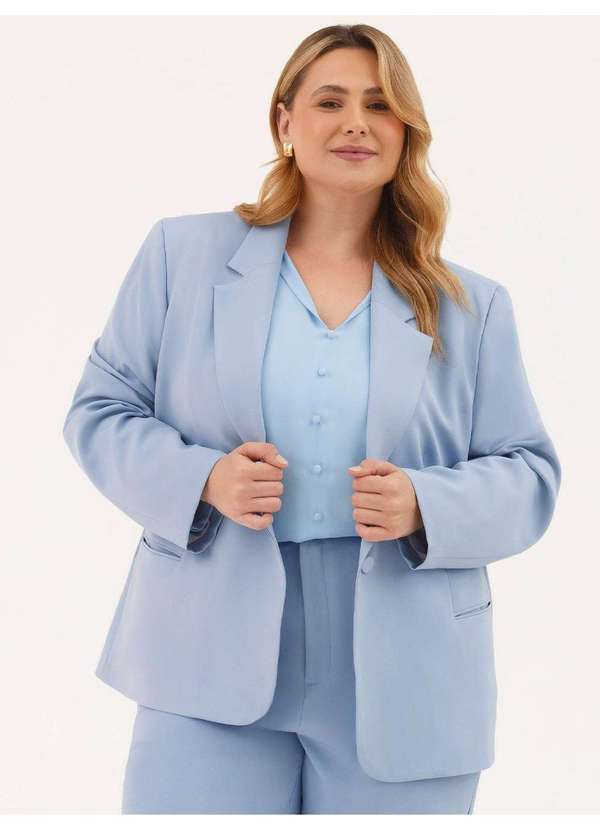 Blazer Alfaiataria Clássico Plus Size Azul Claro Sayuri