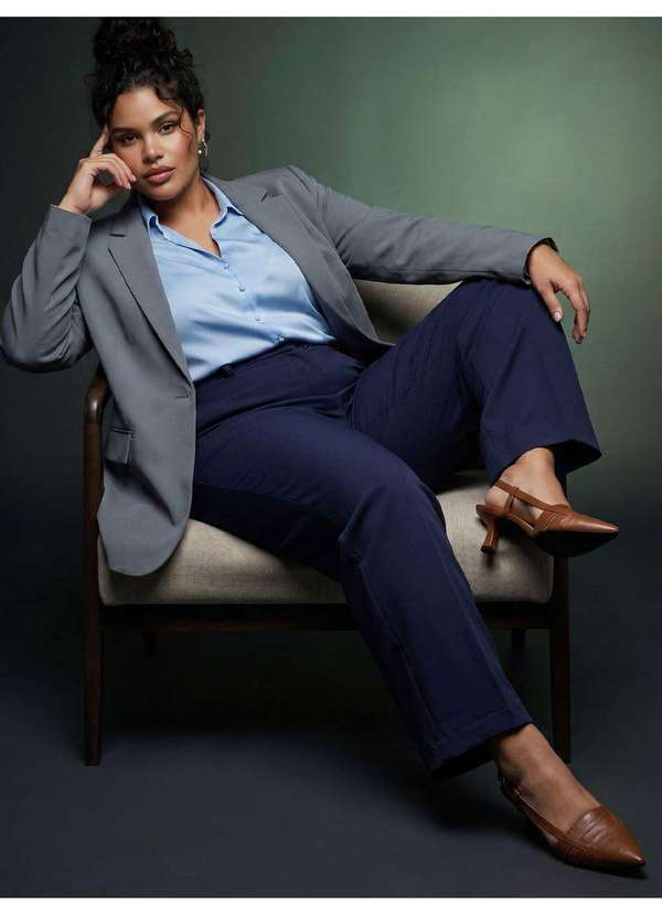 Blazer Alfaiataria Intermediário Plus Size Cinza Brunelli
