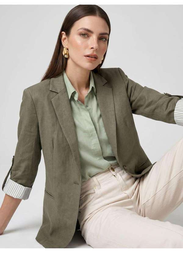 Blazer Alfaiataria Intermediário em Sarja Verde Militar Emy