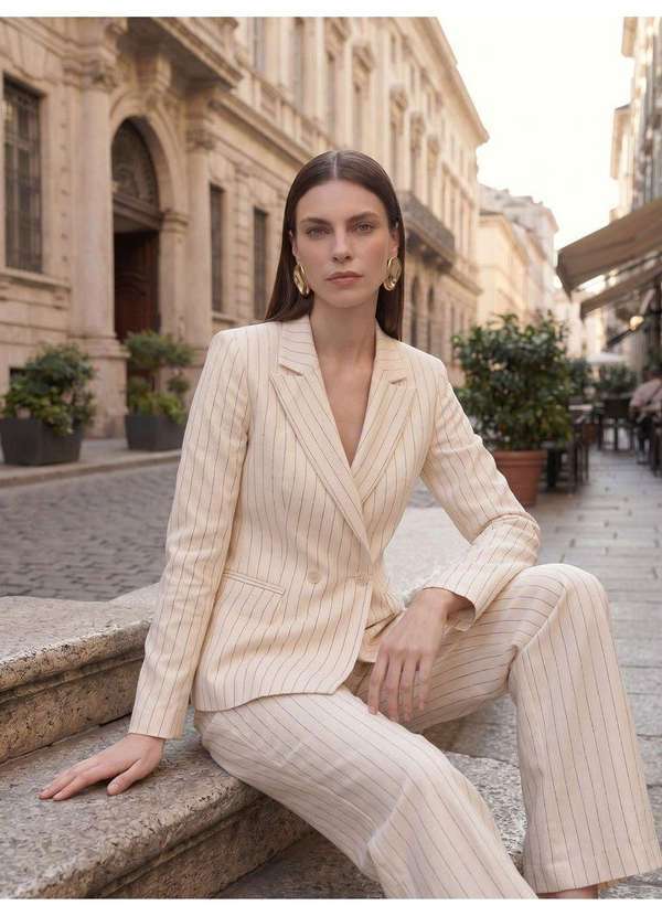 Blazer Alfaiataria Intermediário Listrado Off White Ayumi