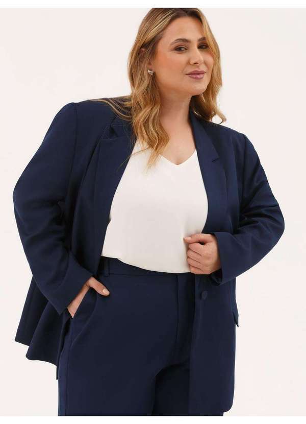 Blazer Alfaiataria Intermediário Plus Size Marinho Nala
