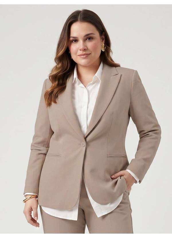 Blazer Alfaiataria Intermediário Plus Size Bege Kelya