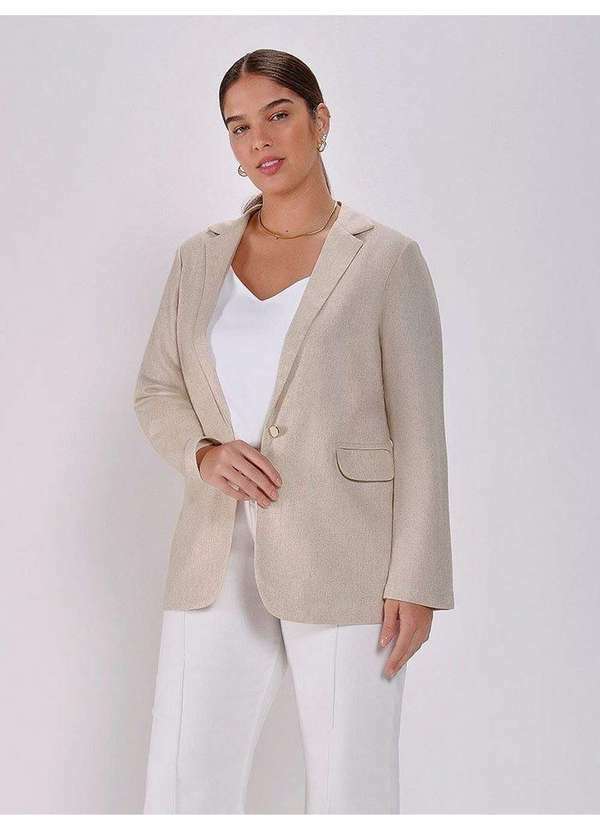 Blazer de Linho com Botão Único Plus Size Crú Amaris