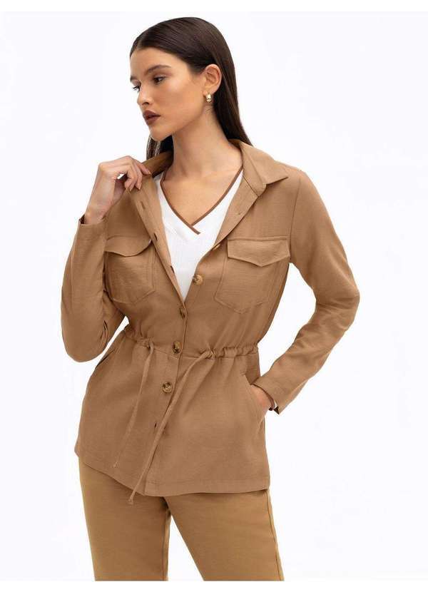 Parka de Alfaiataria em Viscose Mocha Mousse Vanusia