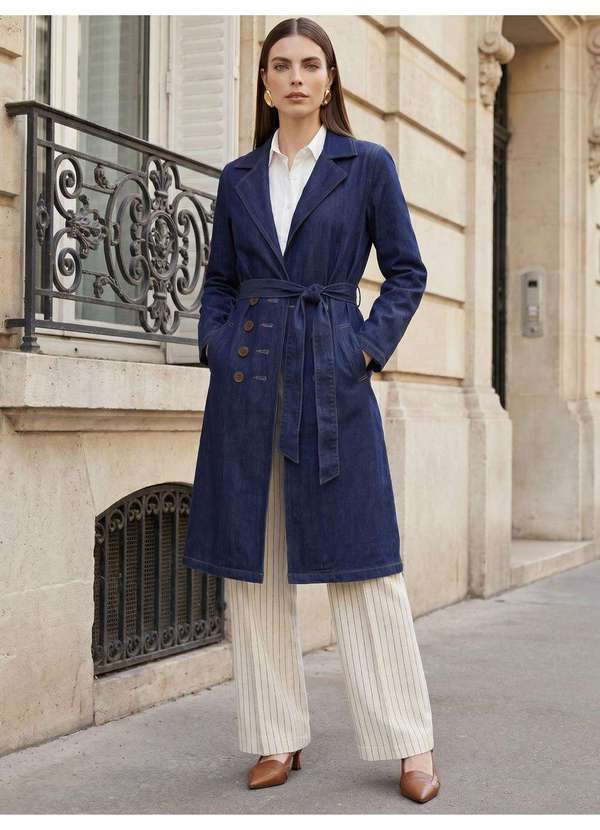 Trench Coat Jeans Azul Escuro Sahara
