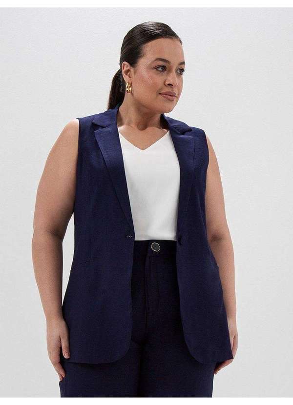 Colete Alongado com Cinto Faixa Plus Size Marinho Consuelo