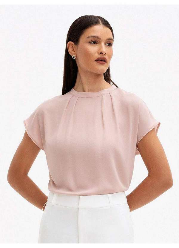 Blusa com Ombros Deslocados de Crepe Rosa Analu